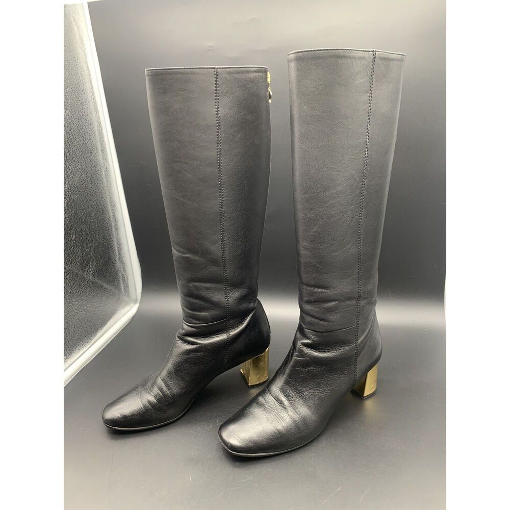 Kate Spade Tavie Knee High Boots Size 8 Square Toe Gold Heel